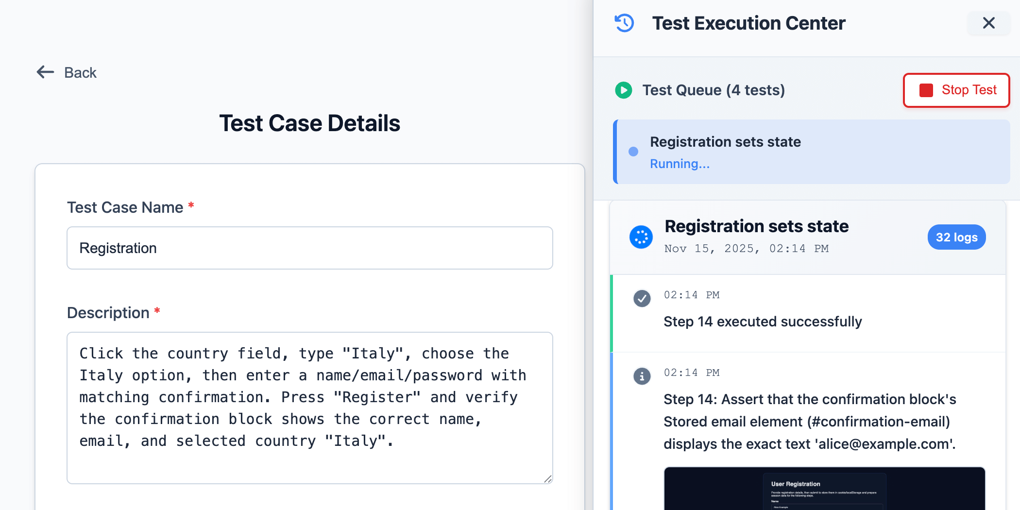 AgenQA desktop app screenshot